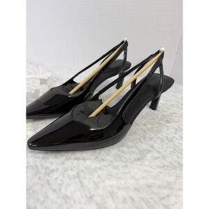 DKNY Carson Slingback P Black Patent Pointed Toe Kitten Heels K3462981 Womens 11